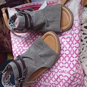 Blowfish Malibu- Balla Sandals, Sz 7, Side Zip, Canvas With Leather Straps
